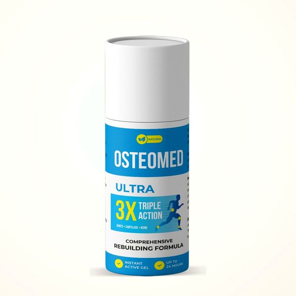 Flacone airless bianco e azzurro di Osteomed Ultra