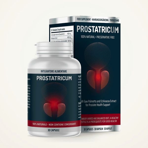 Flacone di Prostatricum con la scatola blu scuro