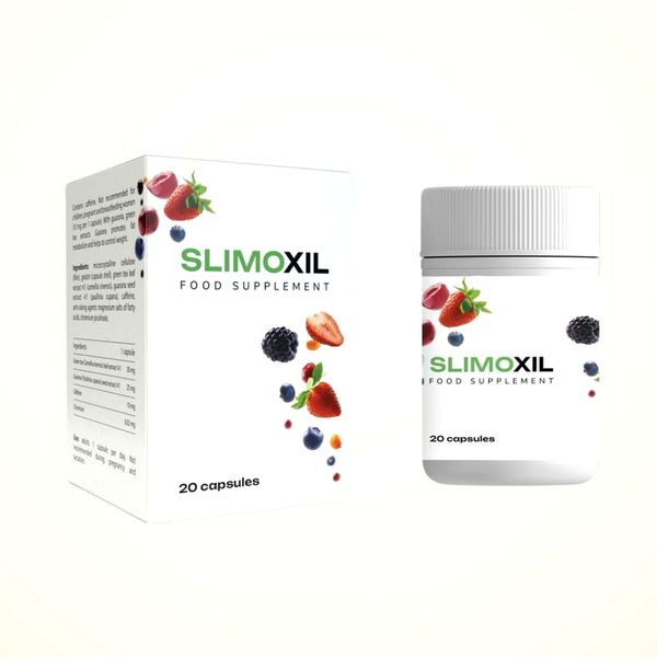Scatola e barattolo bianchi di Slimoxil da 20 capsule