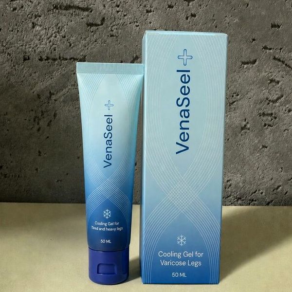Tubo azzurro di VenaSeel da 50 ml accanto alla sua scatola